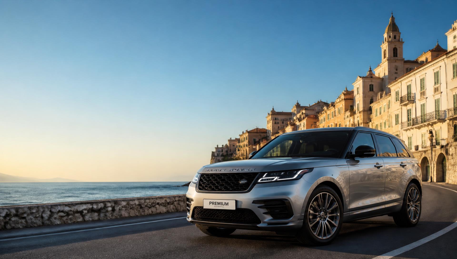 Premium rental car on a European coastal road